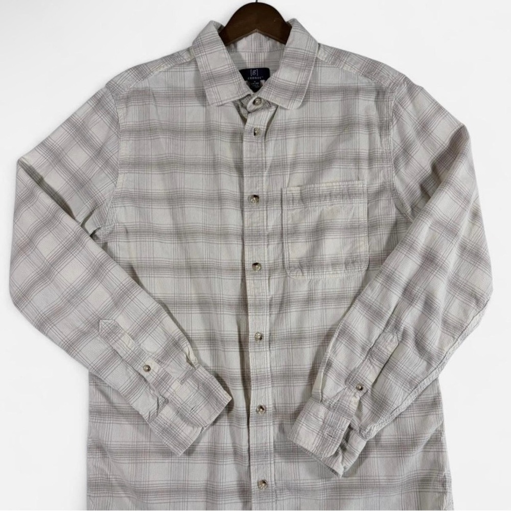 George Men's Light Beige Plaid Ribbed Button Down Shirt – Size Small